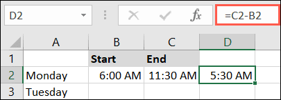 SubtractTimeStartEnd-Excel كيفية إضافة أو طرح الأوقات في Microsoft Excel