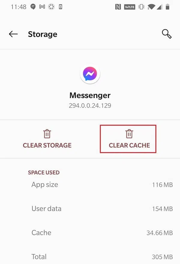 Tap-Clear-Cache-to-clear-cache-data-pertaining-to-Messenger إصلاح رسالة Facebook مرسلة ولكن لم يتم تسليمها