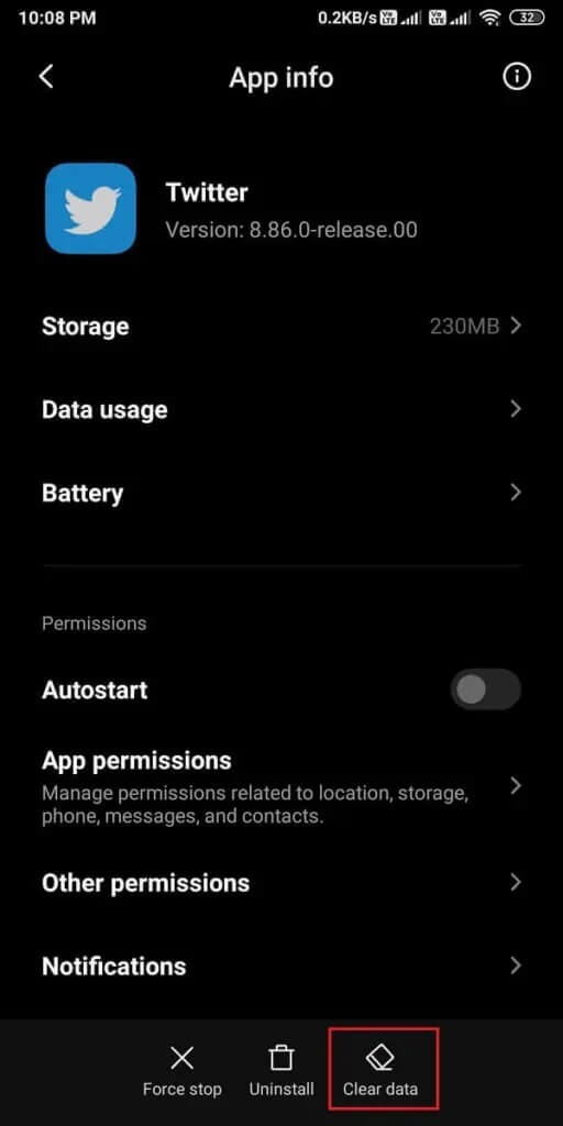 Tap-on-Clear-data-from-the-bottom-of-the-screen.-512x1024-1 كيفية إصلاح عدم عمل إشعارات Twitter