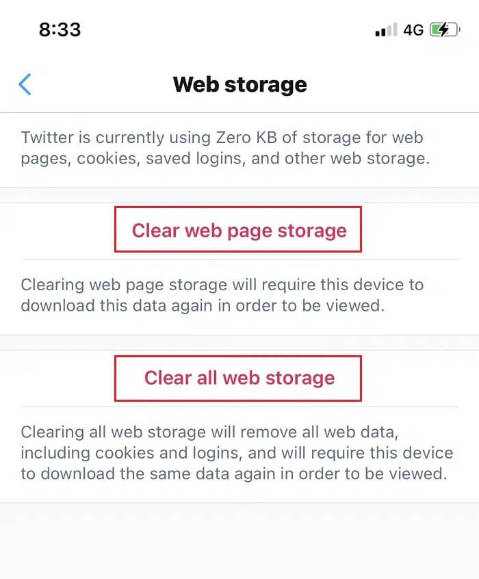 Tap-on-Clear-web-page-storage-and-Clear-all-web-storage.- كيفية إصلاح عدم عمل إشعارات Twitter