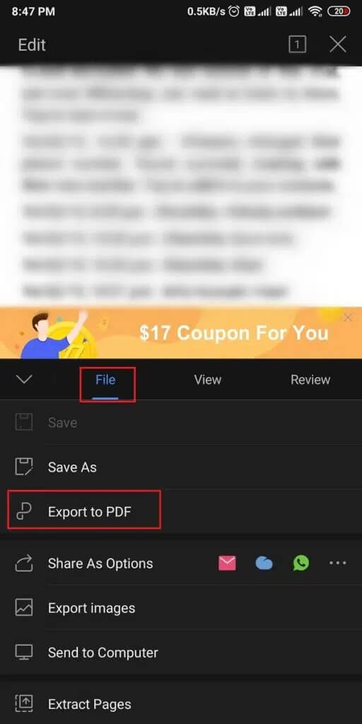 Tap-on-Export-to-PDF-512x1024-1 كيفية تصدير دردشة WhatsApp بصيغة PDF