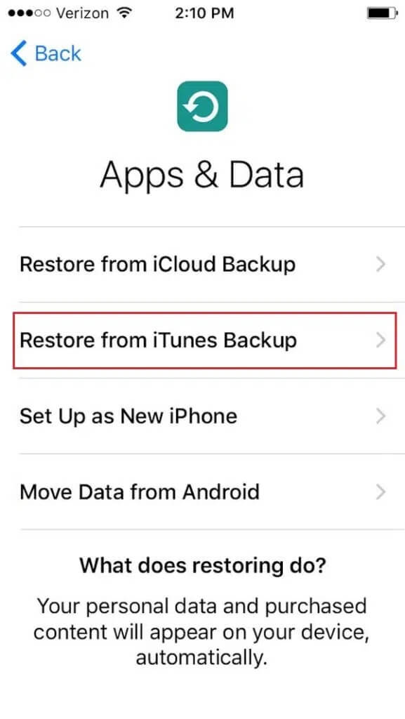 Tap-on-Restore-from-iTunes-Backup-or-Set-up-as-New-iPhone-577x1024-1 كيفية إصلاح iPhone 7 أو 8 لا يتم إيقاف تشغيله