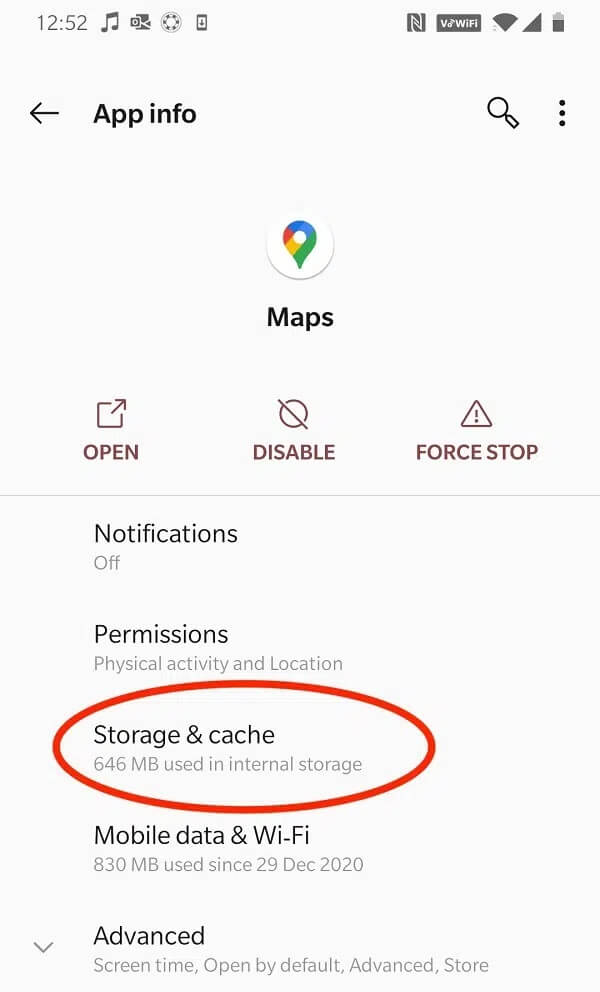 Tap-on-Storage-Cache 7 طرق لإصلاح بطئ Google Maps و تحسين سرعته