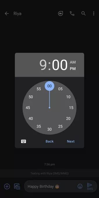 Time-Picker-for-Message-Schedule_7c4a12eb7455b3a1ce1ef1cadcf29289 كيفية جدولة الرسائل النصية على Android و iOS