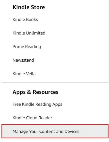 Under-Apps-Resources-click-on-Manage-Your-Content-and-Devices كيفية إصلاح لا يتم تنزيل الكتب على Kindle
