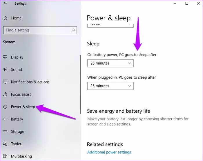Windows-Settings-Power-and-Sleep_935adec67b324b146ff212ec4c69054f أفضل 5 طرق لإصلاح مشكلة عدم انتقال Windows 10 إلى وضع السكون