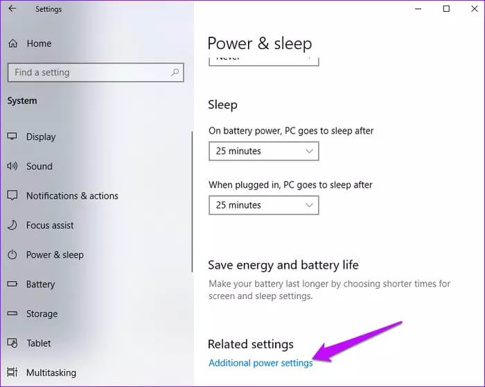 Windows-Settings-additional-power-settings_935adec67b324b146ff212ec4c69054f أفضل 5 طرق لإصلاح مشكلة عدم انتقال Windows 10 إلى وضع السكون