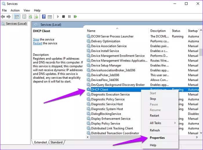 Windows-services-DHCP-client_935adec67b324b146ff212ec4c69054f أفضل 5 طرق لإصلاح خطأ عدم القدرة على الاتصال بخادم DHCP في Windows 10