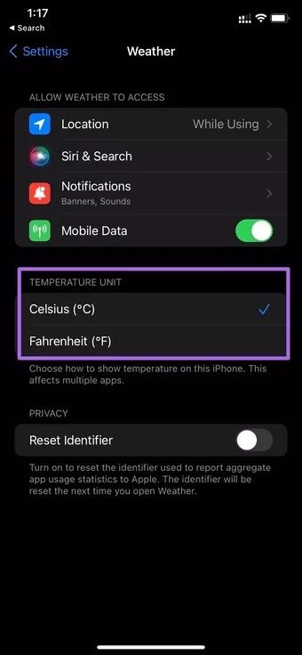 change-temperature-unit_7c4a12eb7455b3a1ce1ef1cadcf29289 أفضل 6 طرق لإصلاح خلل درجة الحرارة الخاطئة في تطبيق طقس iPhone