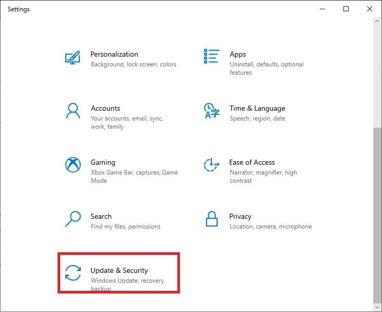 click-on-update-and-security-in-the-settings كيفية إصلاح عدم اكتشاف أجهزة iCUE