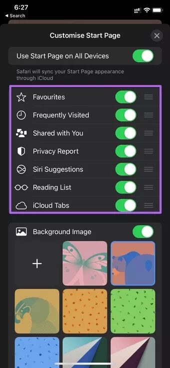 customize-start-page_7c4a12eb7455b3a1ce1ef1cadcf29289 كيفية إضافة صورة خلفية إلى قائمة ابدأ في Safari على iPhone و iPad