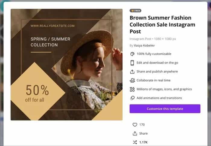 customize-template_935adec67b324b146ff212ec4c69054f كيفية إنشاء منشورات Instagram مذهلة باستخدام Canva