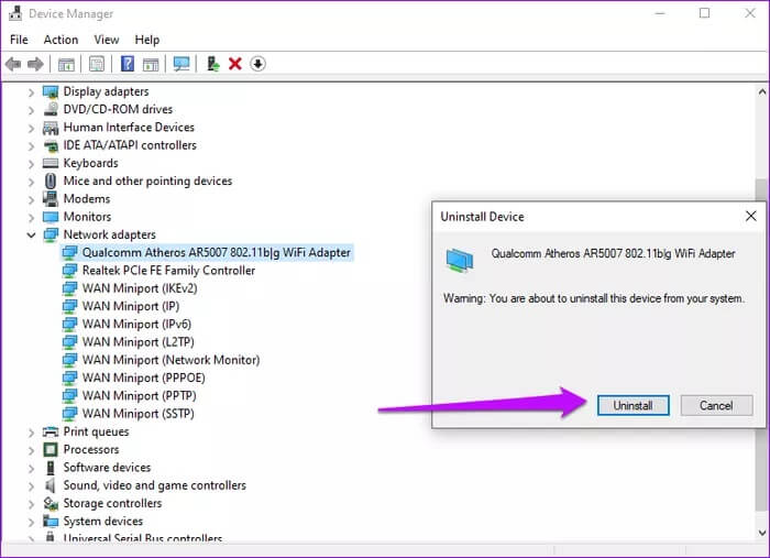 device-manager-confirm-uninstall_935adec67b324b146ff212ec4c69054f أفضل 5 طرق لإصلاح خطأ عدم القدرة على الاتصال بخادم DHCP في Windows 10