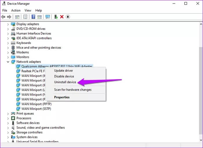 device-manager-uninstall-network-adapter-driver_935adec67b324b146ff212ec4c69054f أفضل 5 طرق لإصلاح خطأ عدم القدرة على الاتصال بخادم DHCP في Windows 10