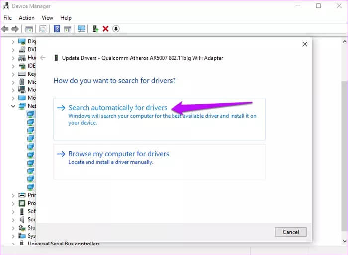 device-manager-update-drivers-search-automatically_935adec67b324b146ff212ec4c69054f أفضل 5 طرق لإصلاح خطأ عدم القدرة على الاتصال بخادم DHCP في Windows 10