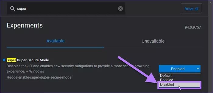disable-sdsm_935adec67b324b146ff212ec4c69054f كيفية استخدام وضع Super Duper Secure في Microsoft Edge