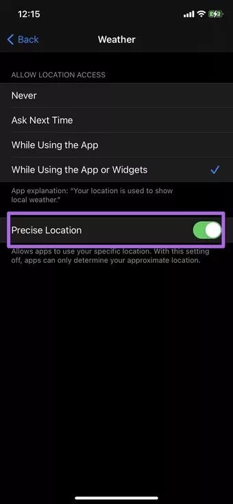 enable-precise-location_7c4a12eb7455b3a1ce1ef1cadcf29289 أفضل 6 طرق لإصلاح خلل درجة الحرارة الخاطئة في تطبيق طقس iPhone