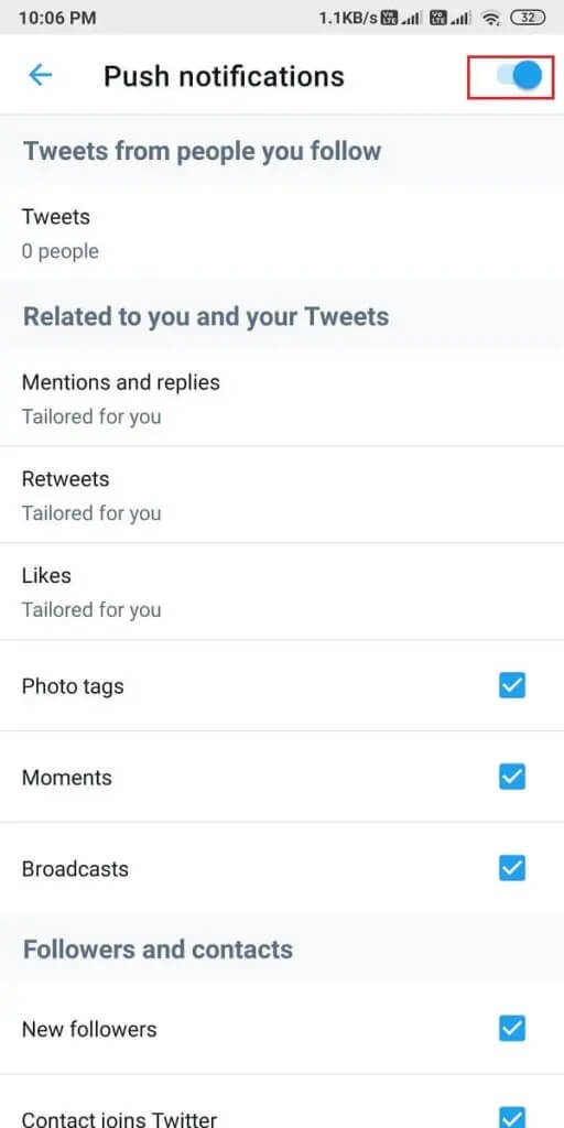 ensure-that-you-turn-on-the-toggle-next-to-Push-notifications-on-the-top-of-the-screen.-512x1024-1 كيفية إصلاح عدم عمل إشعارات Twitter