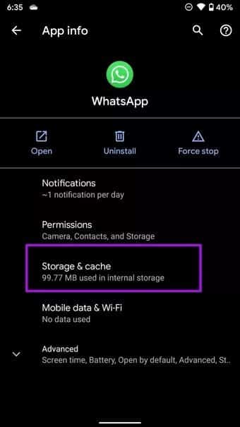 go-to-storage-and-cache-menu_7c4a12eb7455b3a1ce1ef1cadcf29289 كيفية إصلاح مشكلة التكبير "Zoom" في كاميرا WhatsApp