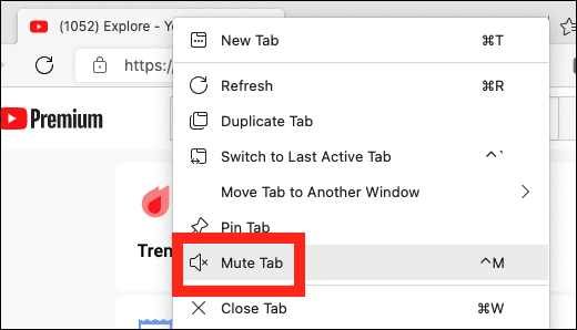 right-click-a-tab-and-select-mute-tab كيفية كتم صوت علامات تبويب المتصفح الفردية في Chrome و Safari و Firefox و Edge