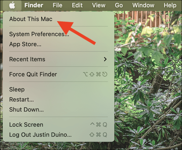 select-about-this-mac-from-thedrop-down-context-menu كيف ترى مقدار ذاكرة الوصول العشوائي RAM في جهاز الكمبيوتر الخاص بك (وسرعته)