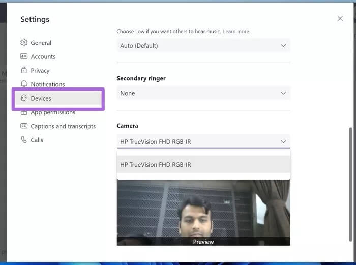 select-camera-in-microsoft-teams_935adec67b324b146ff212ec4c69054f أفضل 8 طرق لإصلاح عدم اكتشاف Microsoft Teams للكاميرا