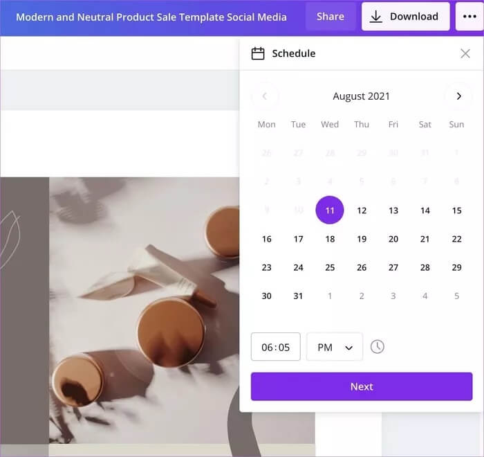select-date-and-time-in-canva_935adec67b324b146ff212ec4c69054f كيفية جدولة منشورات وسائل التواصل الاجتماعي في Canva
