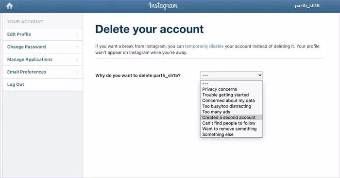 select-instagram-delete-reason_935adec67b324b146ff212ec4c69054f كيفية حذف حساب Instagram