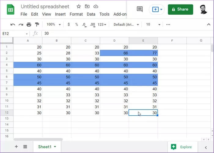 single-color-heat-map-google-sheets_935adec67b324b146ff212ec4c69054f كيفية إنشاء خريطة حرارية في جداول بيانات Google