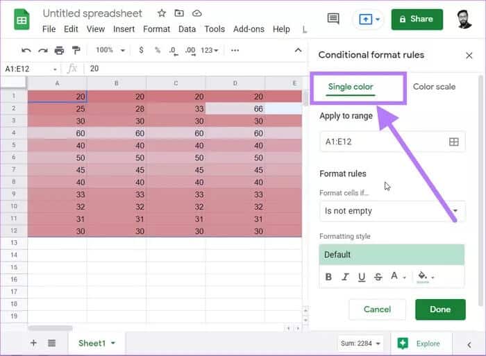 single-color-heat-map_935adec67b324b146ff212ec4c69054f كيفية إنشاء خريطة حرارية في جداول بيانات Google