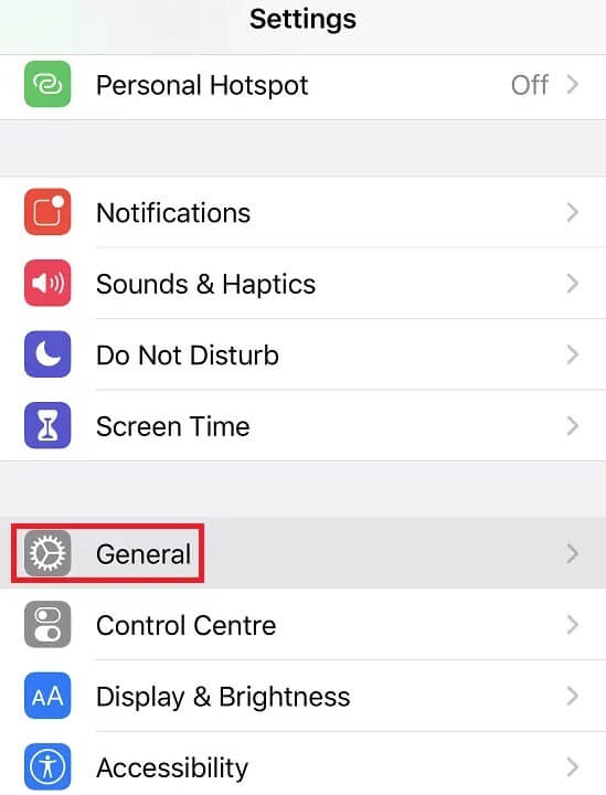 under-settings-click-on-the-General-option. كيفية إصلاح iPhone 7 أو 8 لا يتم إيقاف تشغيله