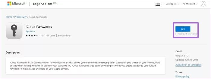 use-get-button-in-icloud-passwords_935adec67b324b146ff212ec4c69054f كيفية إعداد واستخدام كلمات مرور iCloud على Windows