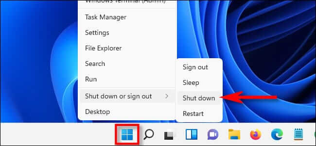 win11_right-click_shutdown كيفية إيقاف تشغيل جهاز كمبيوتر يعمل بنظام Windows 11