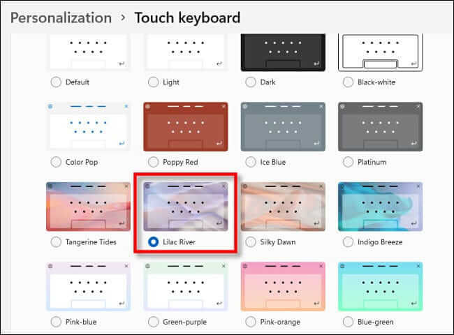 win11_select_touch_keyboard_theme كيفية تغيير سمات لوحة المفاتيح التي تعمل باللمس على Windows 11