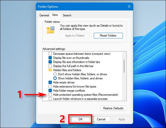 win11_show_protected_operating_system_files كيفية إظهار الملفات المخفية على Windows 11
