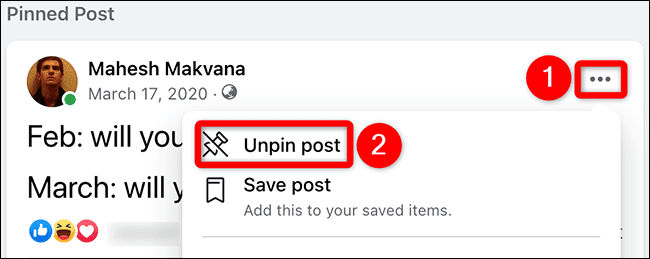 5-unpin-facebook-profile-post كيفية تثبيت منشور على Facebook