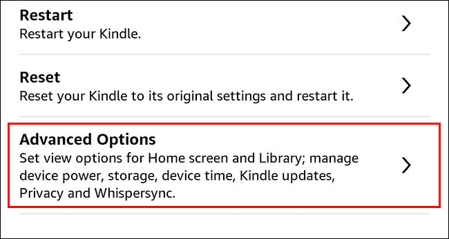 5advancedoptions كيفية إخفاء الكتب المسموعة على جهاز Kindle