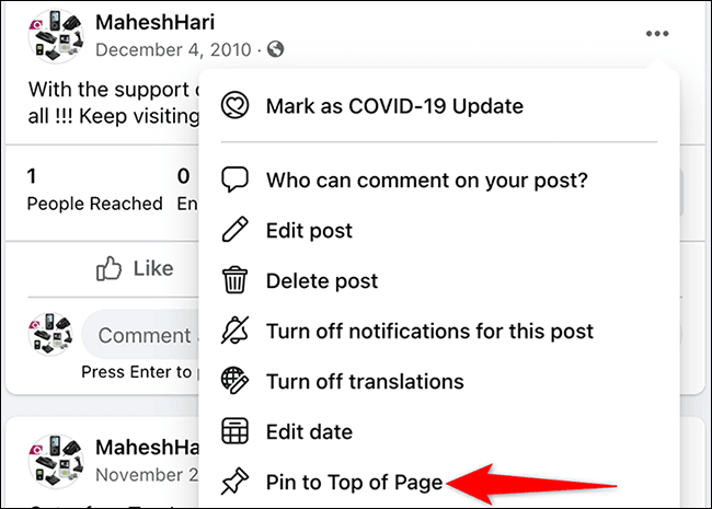7-pin-post-facebook-page كيفية تثبيت منشور على Facebook