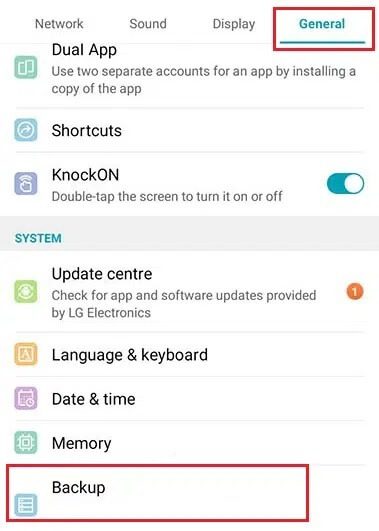 Backup-under-System-Settings-in-General-Settings-Tab كيفية إعادة ضبط LG Stylo 4