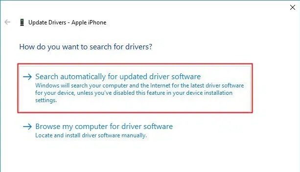Choose Search manually for new driver apps - آي تيونز لا يتعرف على الايفون ويندوز 10