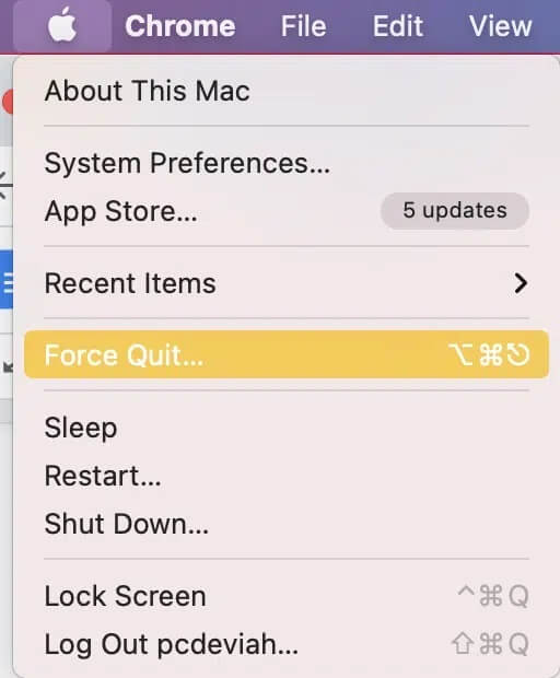 Click-on-Force-Quit كيفية إصلاح عدم عمل كاميرا الـ Mac