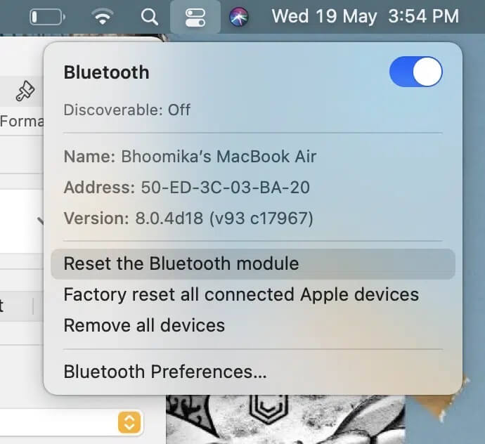 Click-on-Reset-the-Bluetooth-module كيفية إصلاح عدم عمل Bluetooth على نظام Mac