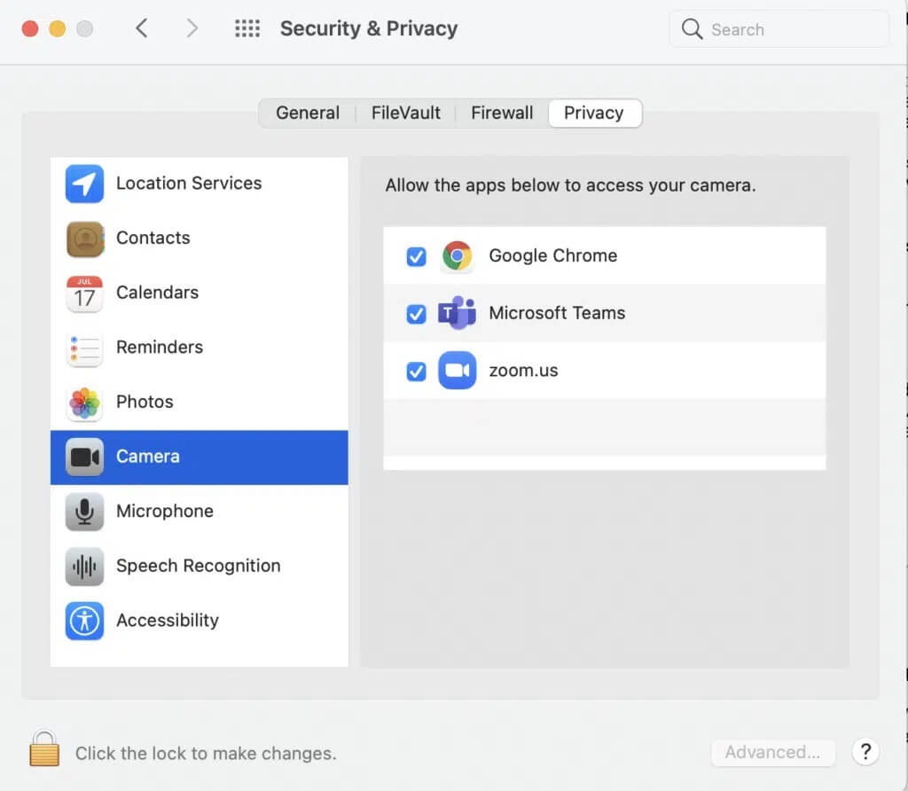 Click-on-Security-and-Privacy-and-select-Camera-1024x892-1 كيفية إصلاح عدم عمل كاميرا الـ Mac