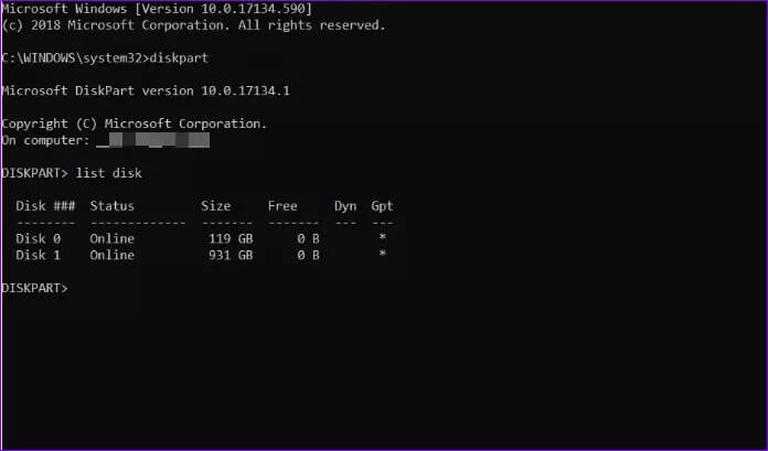 Command-prompt-diskpart-and-listdisk_4d470f76dc99e18ad75087b1b8410ea9 أفضل 5 طرق لإصلاح خطأ الجهاز غير قابل للتمهيد على Windows 10