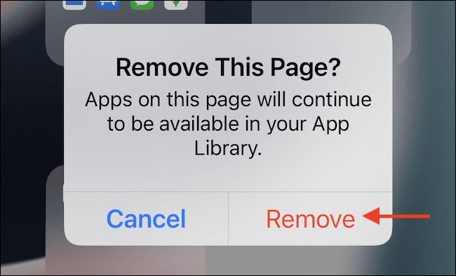Confirm-to-remove-page كيفية إزالة صفحة الشاشة الرئيسية على iPhone و iPad