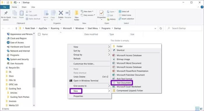 Create-New-Text-Document_935adec67b324b146ff212ec4c69054f أفضل 3 طرق لفتح صفحة ويب عند بدء التشغيل في Windows 10