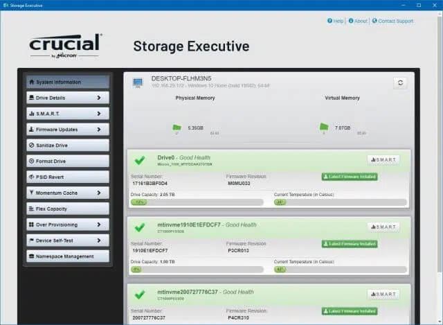 Crucial-Storage-Executive 11 أداة مجانية للتحقق من صحة SSD وأدائه