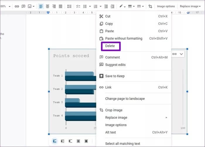Delete-Chart-in-Google-Docs_935adec67b324b146ff212ec4c69054f كيفية استخدام الرسوم البيانية في مستندات Google