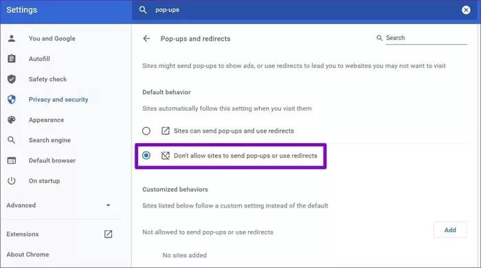 Disable-Pop-ups-in-Chrome_935adec67b324b146ff212ec4c69054f أفضل 7 طرق لإصلاح فتح المواقع غير المرغوب فيها تلقائيًا في Google Chrome