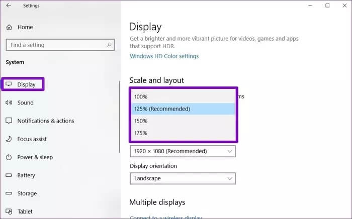 Disaply-Scale-on-Windows_935adec67b324b146ff212ec4c69054f أفضل 7 طرق لإصلاح عدم فتح لوحة التحكم على Windows 10